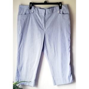 Counterparts Womens Blue White Seersucker Capri Pants Size 18 Nautical Preppy